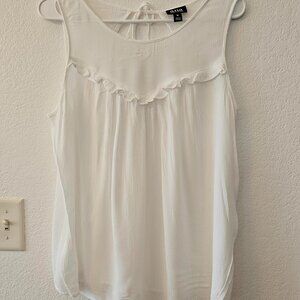 a.n.a. Women's Size M White Top Back Neck Tie Closure Ruffled Bodice Sheer Gauze
